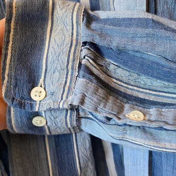 Lauren Jeans Co. Blue Striped Button-Up Shirt XL Cotton Long Sleeve Hippie Retro - Picture 6 of 9